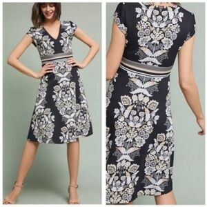 Ett Twa by Anthro Soiree Embroidered LBD Black & White Cream A-line Dress 4